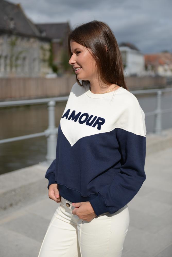 Sweat blanc et bleu amour Frenchy, .