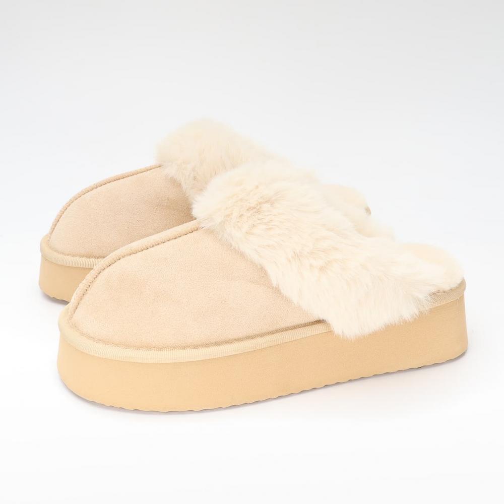 Pantoufles Chaussons Giulia plateforme beige