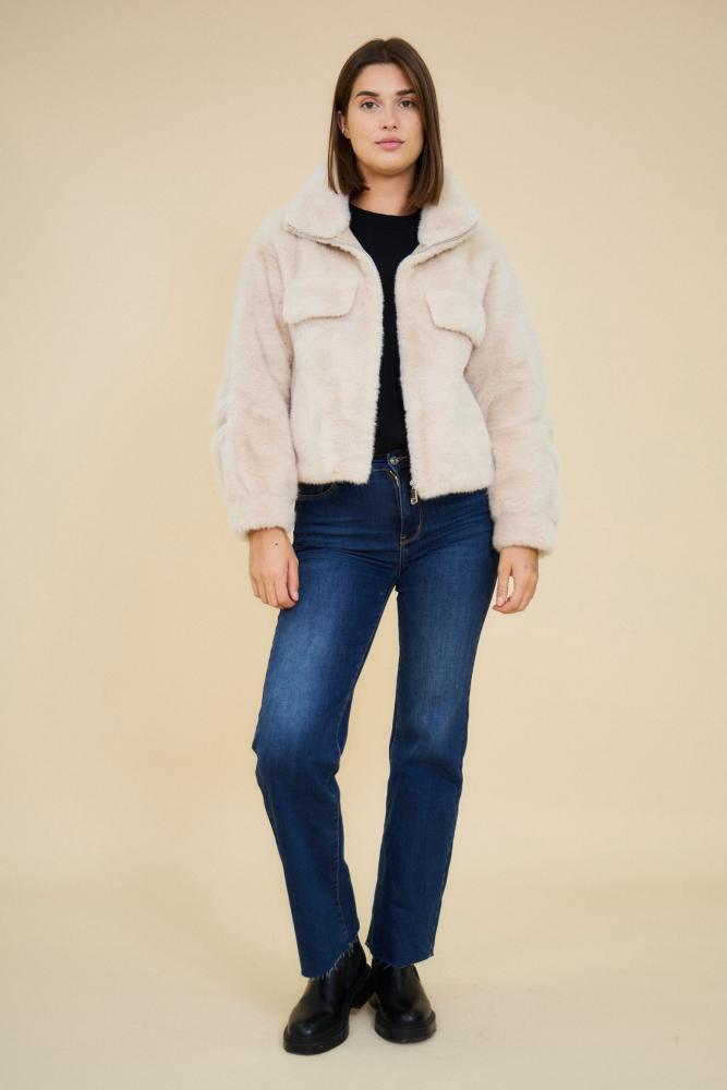 Blouson Estela en fausse fourrure beige, .