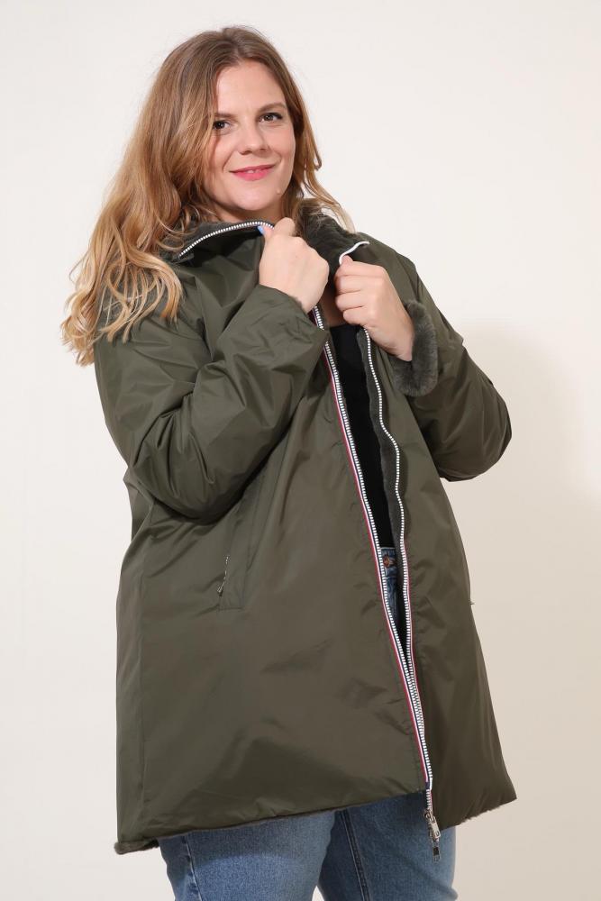 Parka Parka longue réversible grande taille Aliona fausse fourrure kaki