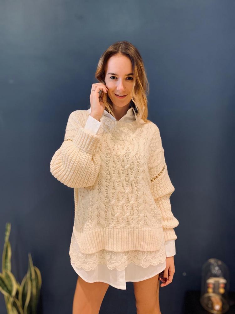 Pull Pull beige avec chaînes incorporées